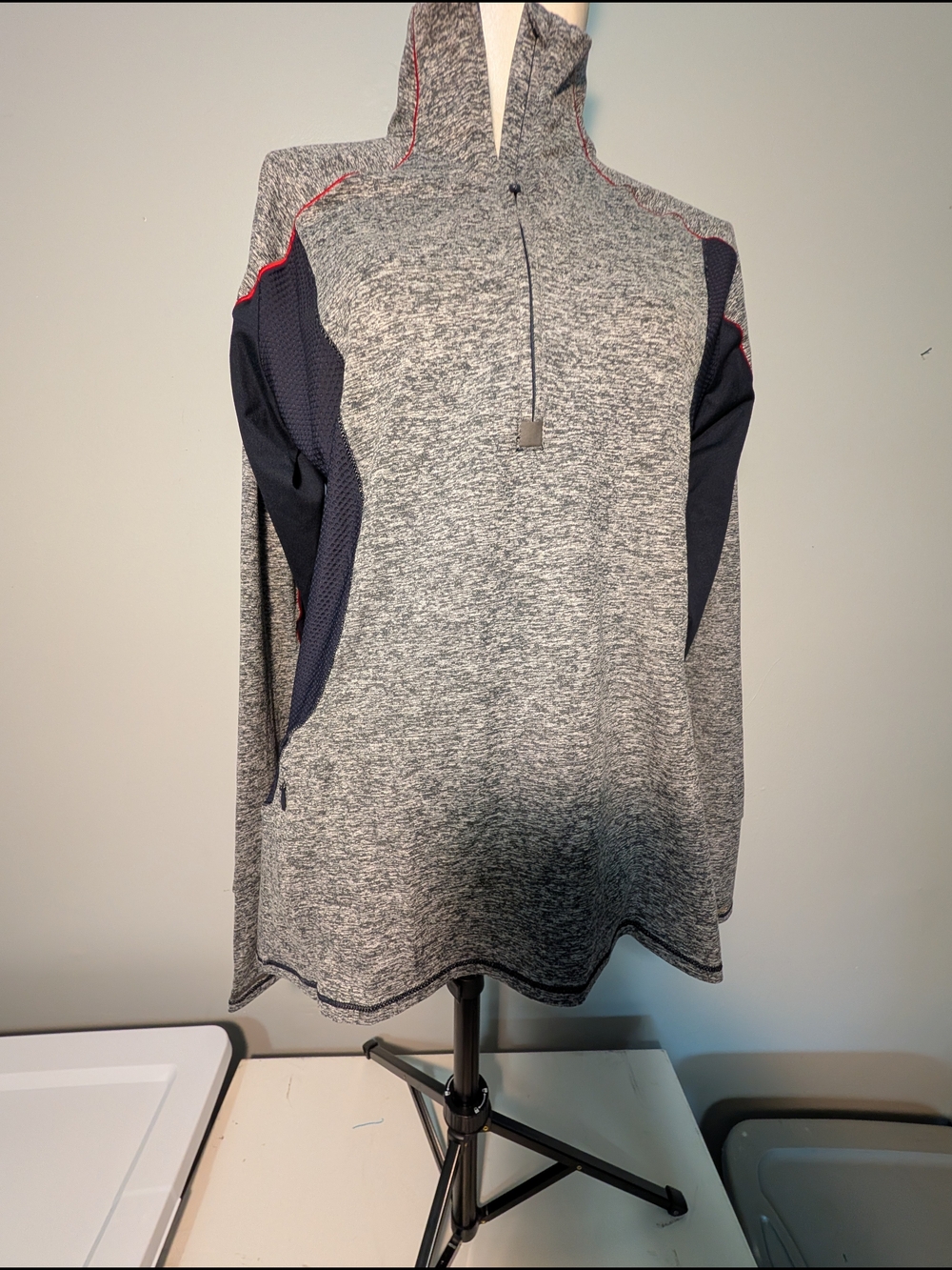 Athleta Women's Grey Heather And Navy Quarter-Zip Jacket Pullover Size L